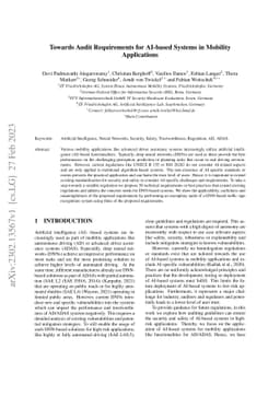 Towards Audit Requirements for AI-based Systems in Mobility Applications