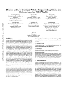 Efficient and Low Overhead Website Fingerprinting Attacks and Defenses
  based on TCP/IP Traffic