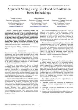 Argument Mining using BERT and Self-Attention based Embeddings