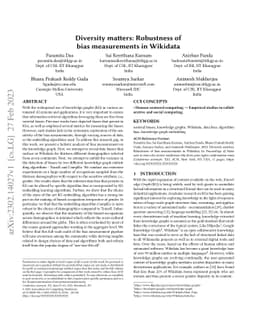 Diversity matters: Robustness of bias measurements in Wikidata