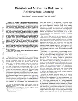 Distributional Method for Risk Averse Reinforcement Learning