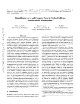 Ethical Frameworks and Computer Security Trolley Problems: Foundations
  for Conversations