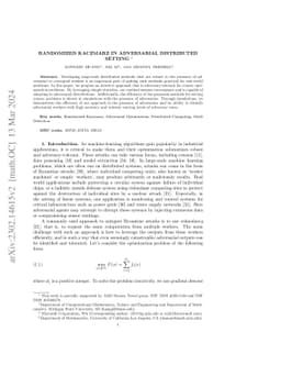 Randomized Kaczmarz in Adversarial Distributed Setting