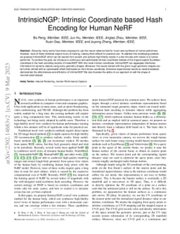 IntrinsicNGP: Intrinsic Coordinate based Hash Encoding for Human NeRF