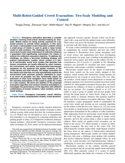 Multi-Robot-Guided Crowd Evacuation: Two-Scale Modeling and Control