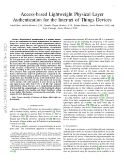Access-based Lightweight Physical Layer Authentication for the Internet
  of Things Devices