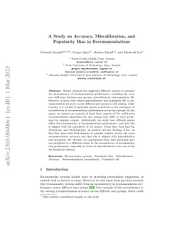 A Study on Accuracy, Miscalibration, and Popularity Bias in
  Recommendations