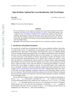 Open Problem: Optimal Best Arm Identification with Fixed Budget
