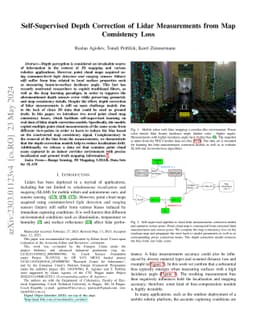 Self-Supervised Depth Correction of Lidar Measurements from Map
  Consistency Loss