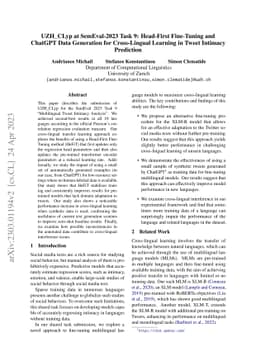 UZH_CLyp at SemEval-2023 Task 9: Head-First Fine-Tuning and ChatGPT Data
  Generation for Cross-Lingual Learning in Tweet Intimacy Prediction