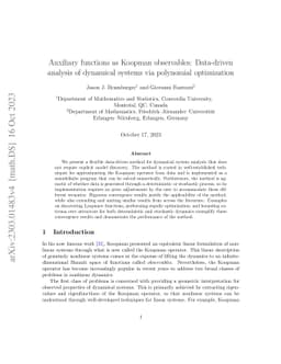 Auxiliary Functions as Koopman Observables: Data-Driven Analysis of
  Dynamical Systems via Polynomial Optimization