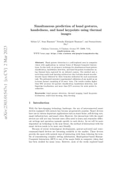 Simultaneous prediction of hand gestures, handedness, and hand keypoints
  using thermal images