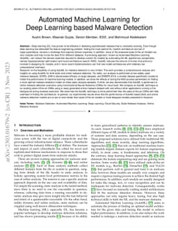 Automated Machine Learning for Deep Learning based Malware Detection