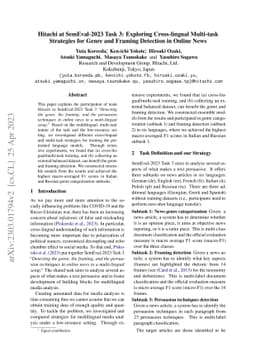 Hitachi at SemEval-2023 Task 3: Exploring Cross-lingual Multi-task
  Strategies for Genre and Framing Detection in Online News