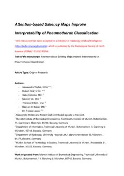 Attention-based Saliency Maps Improve Interpretability of Pneumothorax
  Classification