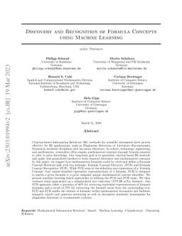 Discovery and Recognition of Formula Concepts using Machine Learning
