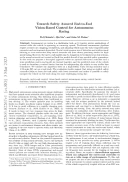 Towards Safety Assured End-to-End Vision-Based Control for Autonomous
  Racing
