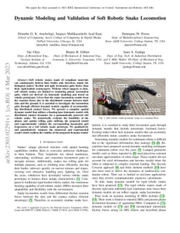 Dynamic Modeling and Validation of Soft Robotic Snake Locomotion