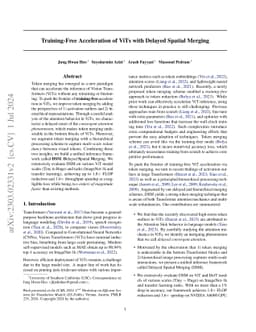 Training-Free Acceleration of ViTs with Delayed Spatial Merging