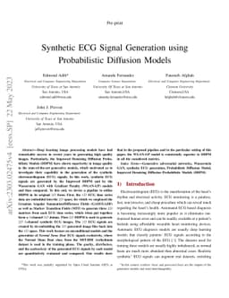 Synthetic ECG Signal Generation using Probabilistic Diffusion Models