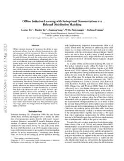 Offline Imitation Learning with Suboptimal Demonstrations via Relaxed
  Distribution Matching