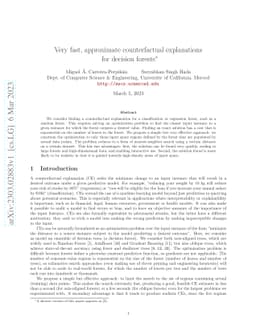 Very fast, approximate counterfactual explanations for decision forests