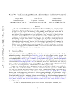 Can We Find Nash Equilibria at a Linear Rate in Markov Games?