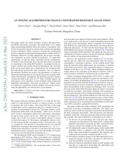 An Online Algorithm for Chance Constrained Resource Allocation