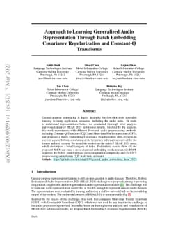 Approach to Learning Generalized Audio Representation Through Batch
  Embedding Covariance Regularization and Constant-Q Transforms