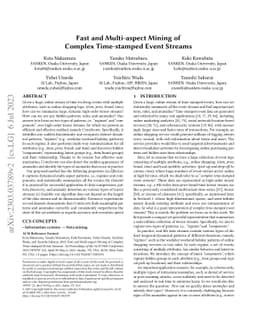 Fast and Multi-aspect Mining of Complex Time-stamped Event Streams