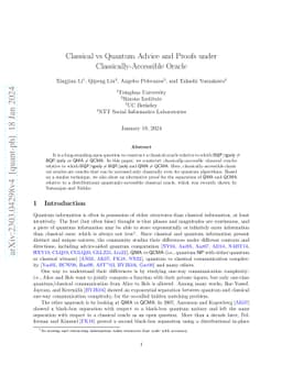 Classical vs Quantum Advice and Proofs under Classically-Accessible
  Oracle