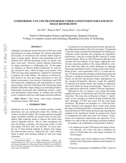 SANDFORMER: CNN and Transformer under Gated Fusion for Sand Dust Image
  Restoration
