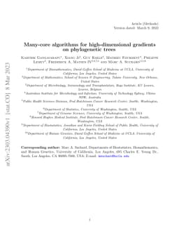 Many-core algorithms for high-dimensional gradients on phylogenetic
  trees