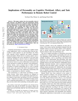 Implications of Personality on Cognitive Workload, Affect, and Task
  Performance in Remote Robot Control