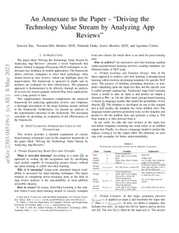 An Annexure to the Paper "Driving the Technology Value Stream by
  Analyzing App Reviews"