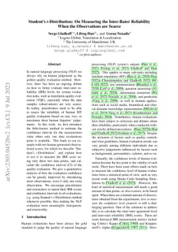 Student's t-Distribution: On Measuring the Inter-Rater Reliability When
  the Observations are Scarce