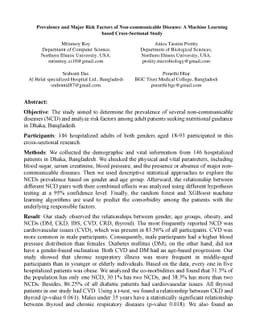 Prevalence and Major Risk Factors of Non-communicable Diseases: A
  Machine Learning based Cross-Sectional Study