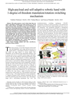 High-payload and self-adaptive robotic hand with 1-degree-of-freedom
  translation/rotation switching mechanism