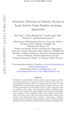 Automatic Detection of Industry Sectors in Legal Articles Using Machine
  Learning Approaches