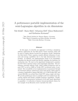 A performance portable implementation of the semi-Lagrangian algorithm
  in six dimensions