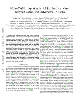 NoiseCAM: Explainable AI for the Boundary Between Noise and Adversarial
  Attacks