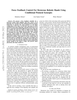 Force Feedback Control For Dexterous Robotic Hands Using Conditional
  Postural Synergies