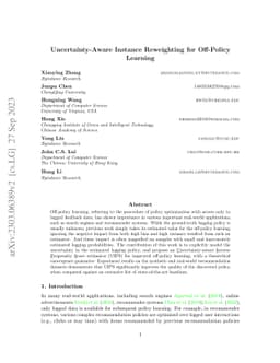 Uncertainty-Aware Instance Reweighting for Off-Policy Learning