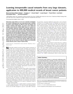 Learning interpretable causal networks from very large datasets,
  application to 400,000 medical records of breast cancer patients