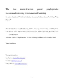 The tree reconstruction game: phylogenetic reconstruction using
  reinforcement learning