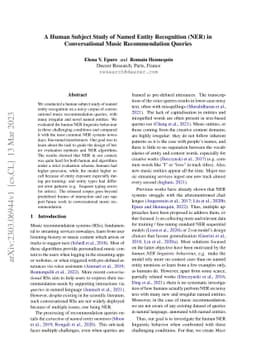 A Human Subject Study of Named Entity Recognition (NER) in
  Conversational Music Recommendation Queries