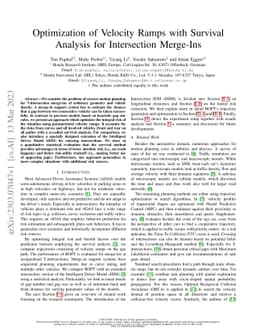 Optimization of Velocity Ramps with Survival Analysis for Intersection
  Merge-Ins