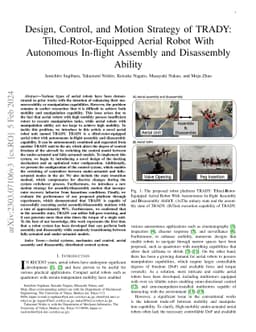 Design, Control, and Motion Strategy of TRADY: Tilted-Rotor-Equipped
  Aerial Robot With Autonomous In-Flight Assembly and Disassembly Ability