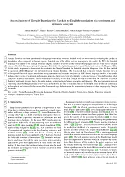 An evaluation of Google Translate for Sanskrit to English translation
  via sentiment and semantic analysis