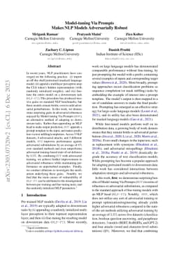 Model-tuning Via Prompts Makes NLP Models Adversarially Robust
